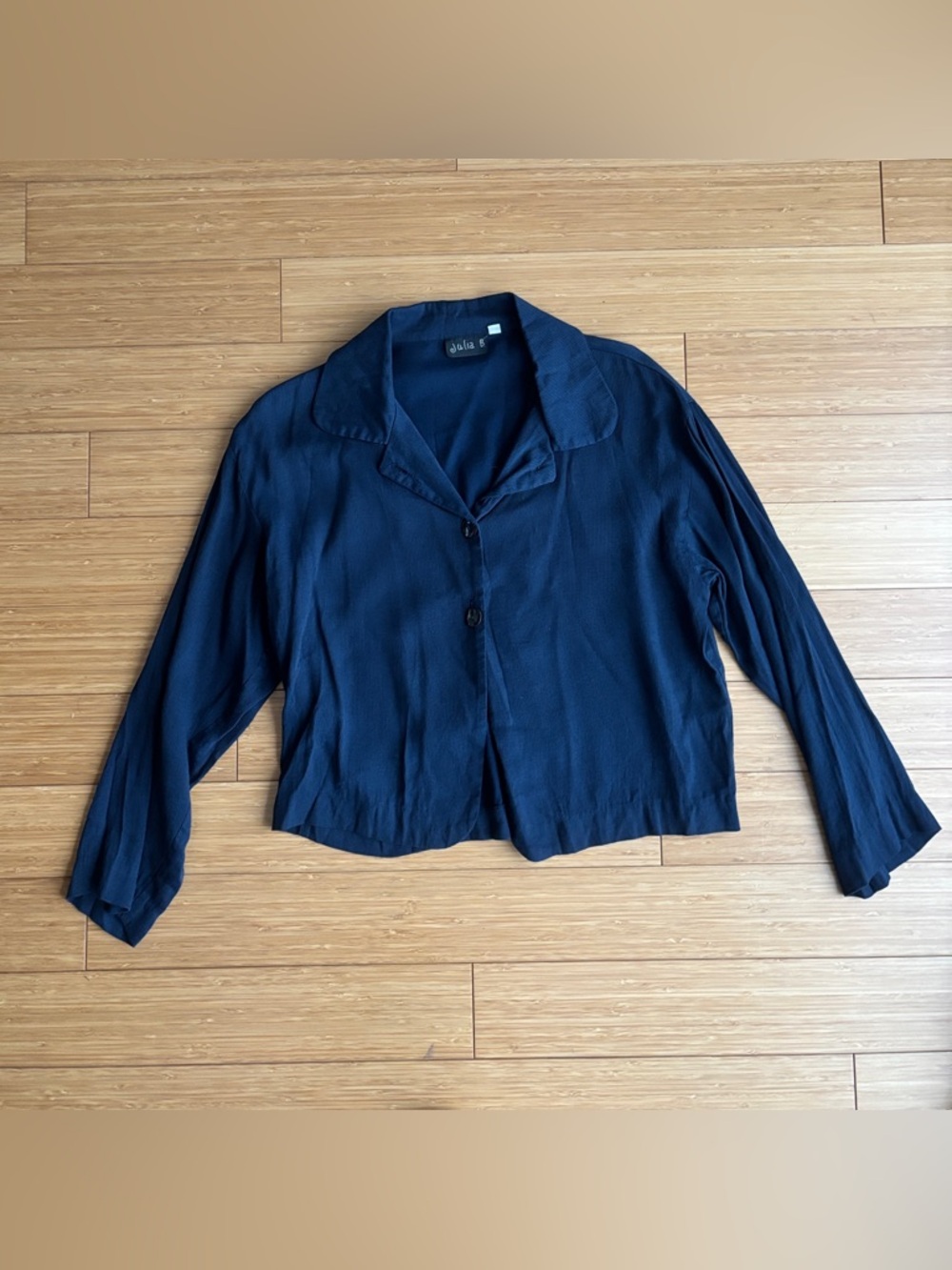 90s vintage navy blue pan collar loose button down layer